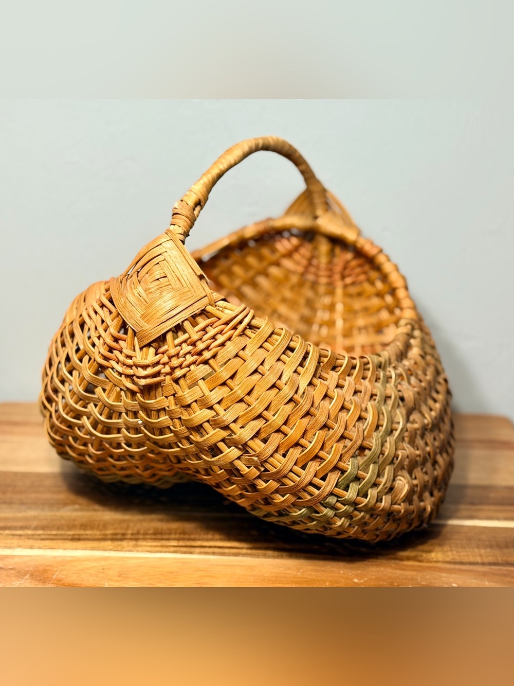 Vintage Woven Rattan Handheld Basket Bag - Natural Brown